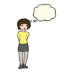 cartoon shy woman with thought bubble N31
