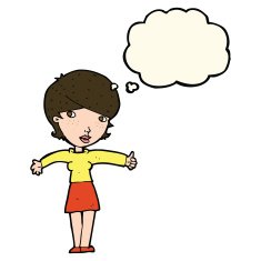 cartoon woman giving thumbs up symbol with thought bubble N42
