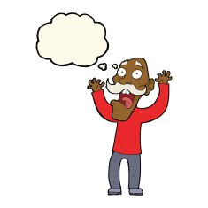 cartoon old man getting a fright with thought bubble N6