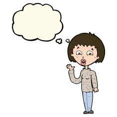 cartoon woman waving with thought bubble N215