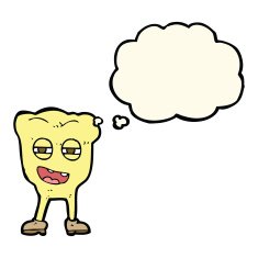 cartoon rotten tooth character with thought bubble N4