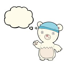cartoon polar bear wearing hat with thought bubble N4
