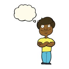cartoon happy man with thought bubble N278