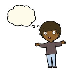 cartoon worried boy with thought bubble N19