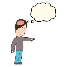 cartoon clever man pointing with thought bubble N8