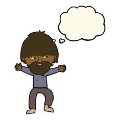 cartoon happy man with beard thought bubble N25