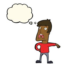 cartoon complaining man with thought bubble N6