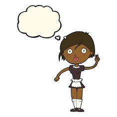 cartoon waitress making hand gesture with thought bubble N7