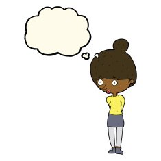 cartoon woman staring with thought bubble N19