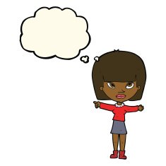 cartoon woman pointing with thought bubble N132