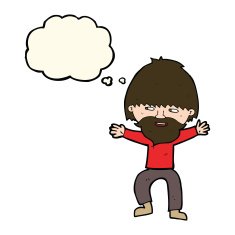 cartoon happy man with beard thought bubble N27