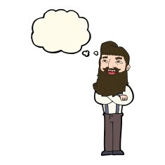 cartoon happy man with beard thought bubble N28