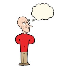 cartoon evil bald man with thought bubble N8