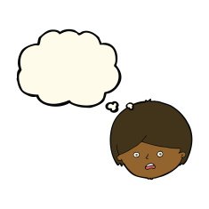 cartoon unhappy boy with thought bubble N36