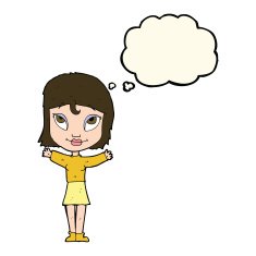cartoon woman with open arms thought bubble N68