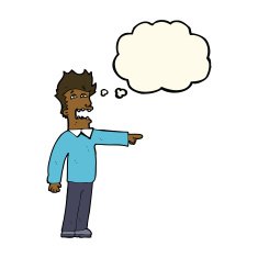cartoon man accusing with thought bubble N15