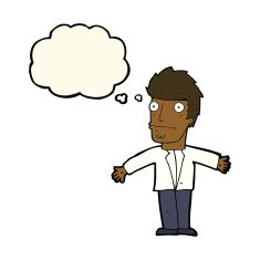 cartoon confused man with thought bubble N24