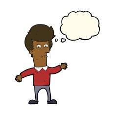 cartoon waving man with thought bubble N24