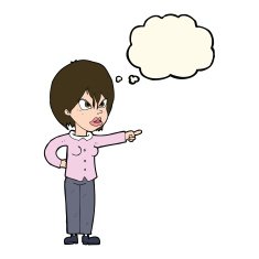 cartoon woman accusing with thought bubble N8