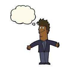 cartoon happy man with open arms thought bubble N7