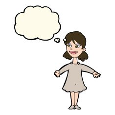 cartoon woman with open arms thought bubble N70