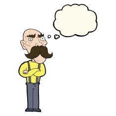 cartoon angry old man with thought bubble N90