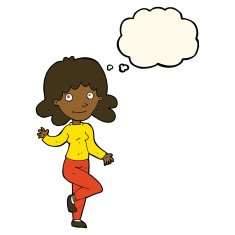 cartoon friendly woman waving with thought bubble N34