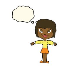 cartoon woman with open amrs thought bubble N7