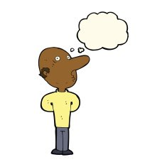 cartoon balding man with thought bubble N13