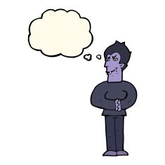 cartoon vampire with thought bubble N79