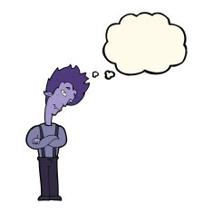 cartoon vampire with thought bubble N80