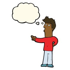 cartoon man pointing with thought bubble N118