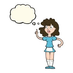 cartoon worried maid with thought bubble N8