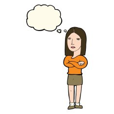 cartoon woman with folded arms thought bubble N19