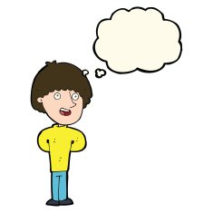 cartoon happy man with thought bubble N292