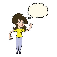 cartoon pretty woman waving with thought bubble N57