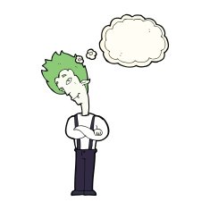 cartoon vampire with thought bubble N83