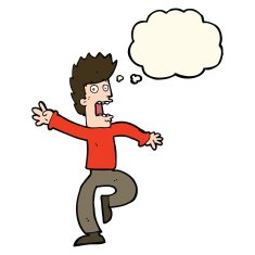 cartoon frightened man with thought bubble N53