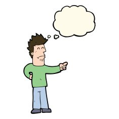 cartoon man pointing with thought bubble N121