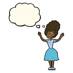 cartoon happy 1950's woman with thought bubble N7