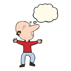 cartoon worried middle aged man with thought bubble N8