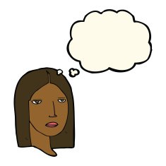 cartoon serious woman with thought bubble N12