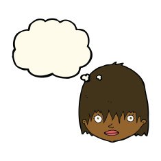 cartoon staring woman with thought bubble N34