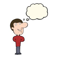 cartoon happy man with thought bubble N295