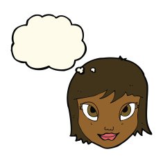cartoon female face with thought bubble N86