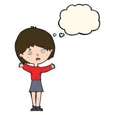 cartoon worried woman with thought bubble N49