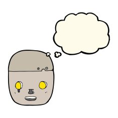 cartoon robot head with thought bubble N35