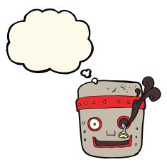 cartoon robot head with thought bubble N36