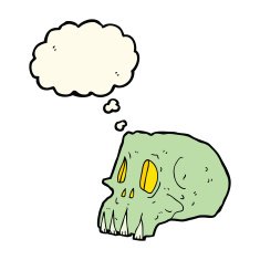 cartoon spooky skull with thought bubble N90