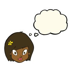 cartoon happy female face with thought bubble N111